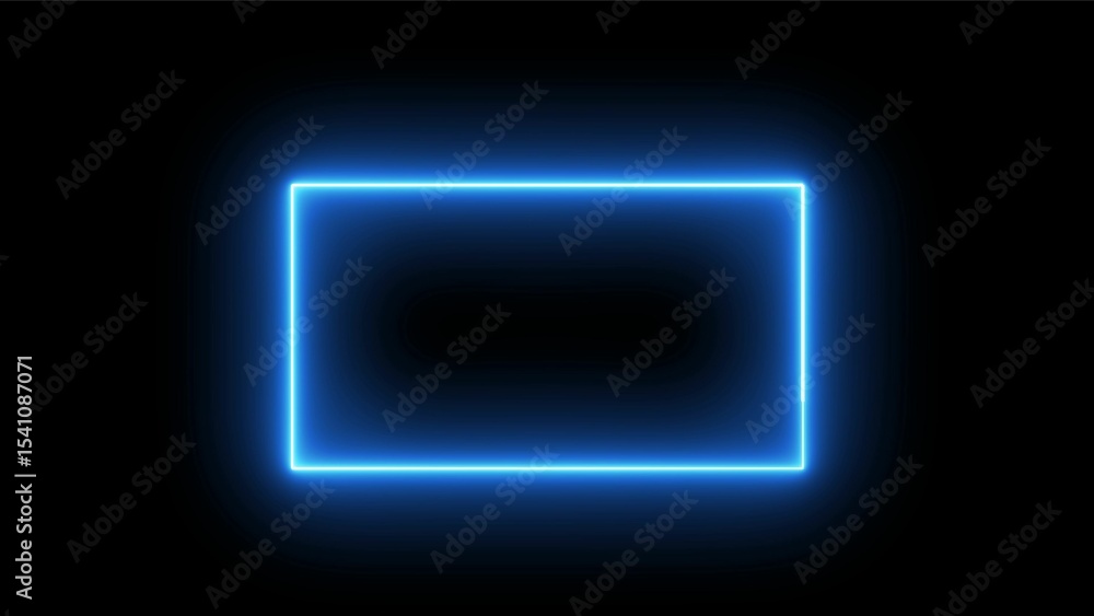 Poster glowing blue neon rectangular frame on black background abstract futuristic design concept for digit