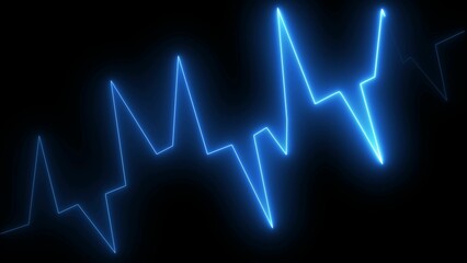 Dynamic blue neon line graph against a dark background showcasing fluctuating trends and financial data with a modern abstract aesthetic.