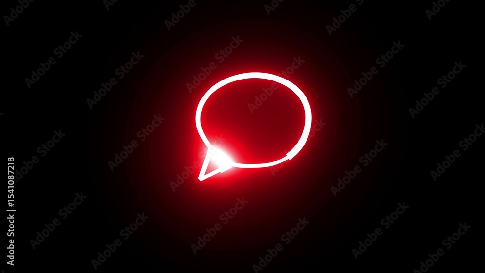 Poster illuminated red neon speech bubble against a black background concept for communication and messagin