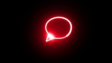 Illuminated red neon speech bubble against a black background concept for communication and messaging