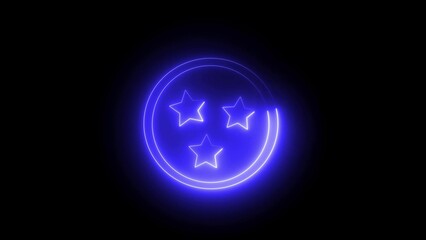 Glowing neon design of three stars inside circle on black background for modern branding and abstract decorative purposes