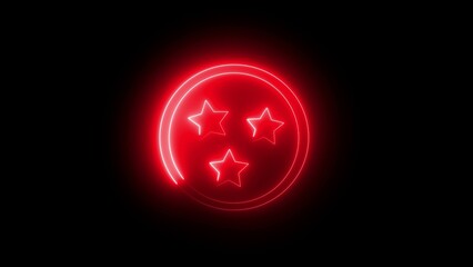 Glowing neon red three stars icon on black background perfect for logos and graphic design elements