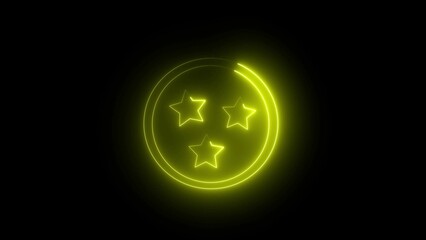 Glowing neon emblem of three stars within a circle against a dark background representing achievement and quality