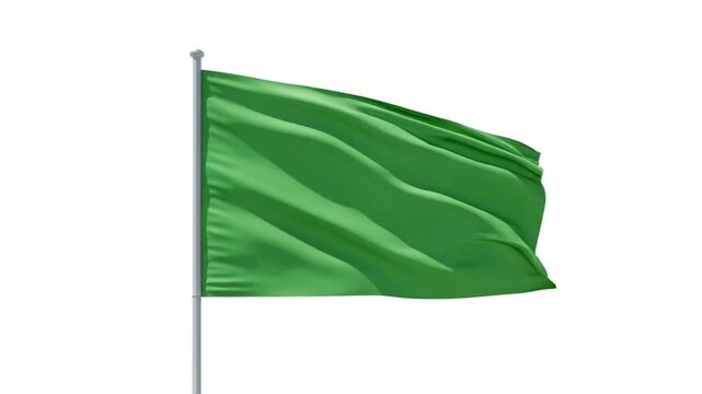 Green Flag Waving with Blank Banner, and Isolated.