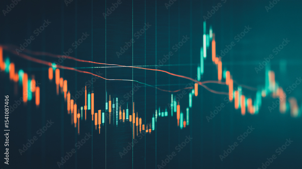 Poster market volatility visualized: intricate financial data streams, forming abstract yet precise graph p
