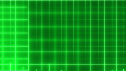 Abstract green glowing grid background graphic design with bright illuminated lines and squares offering a clean modern digital texture for technology or futuristic visual concepts.