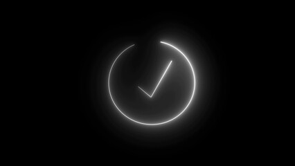 Modern glowing neon checkmark confirmation symbol design in a dark minimalist style suitable for digital and tech applications