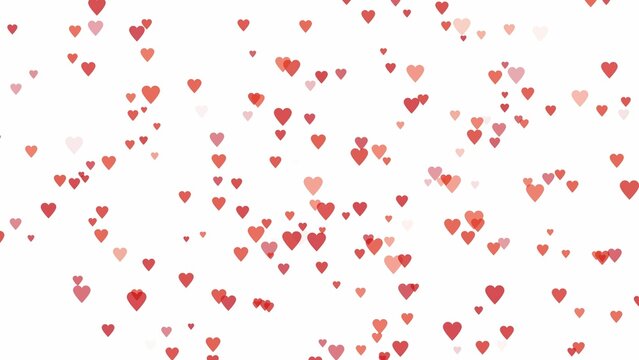 A romantic background of floating red hearts in various sizes on a white backdrop ideal for valentine's day or love-themed concepts