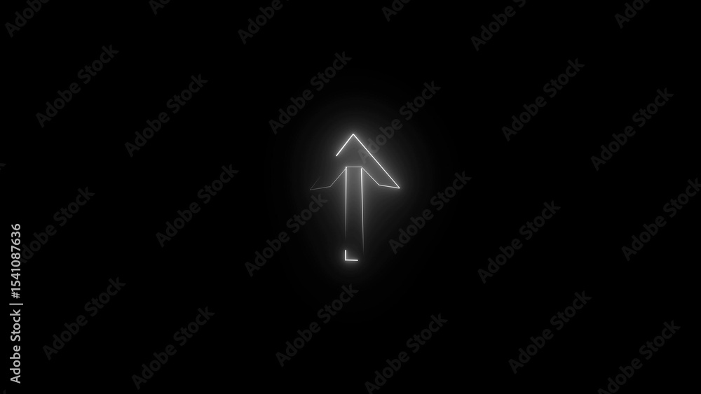 Poster glowing neon arrow ascending upward directional symbol on a dark black backdrop for digital design p