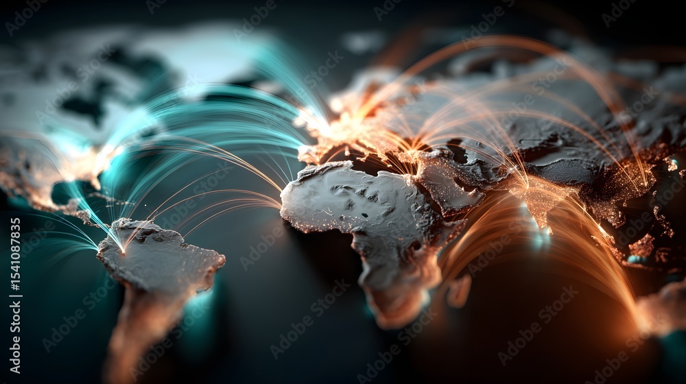 Poster vibrant and illuminated digital representation of the world showcasing the interconnectedness of glo