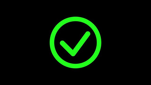 green glowing button on a black background circle tick