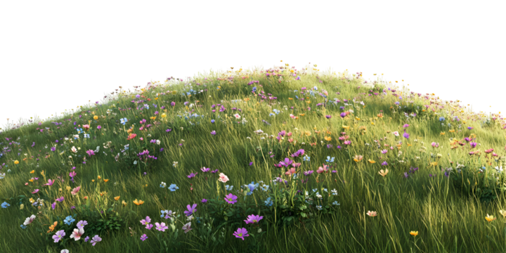 Vibrant meadow landscape featuring colorful wildflowers against a black background
