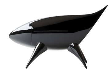 Sleek black modern chair design on black background, striking visual appeal