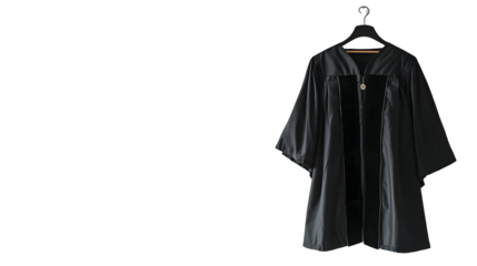 Isolated graduation gown hanging against a black backdrop, symbolizing academic achievement