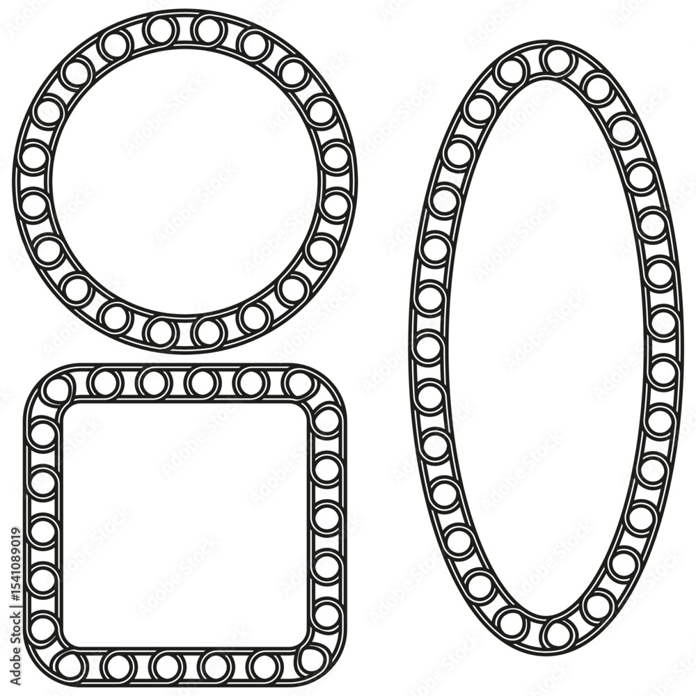 Poster geometric frame set. oval square round. repeating ring outline. vector border form.