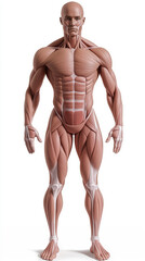 Male muscular system front view illustration for medical study