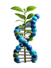 DNA strand and plant: a vibrant depiction of biology, DNA helix intertwined with a growing plant, symbolizes growth and life. this captivating photo brings science and nature together.