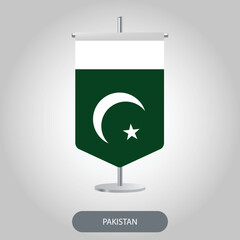 Pakistan vertical table flag on light grey background. Pakistan vertical desk flag isolated on grey background