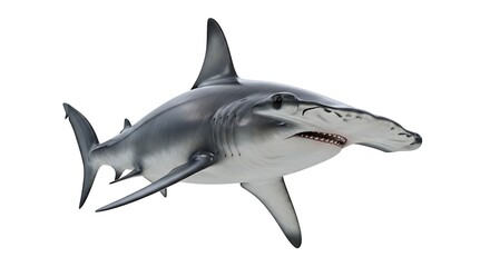 Naklejka premium An eye-level studio shot of a Hammerhead shark isolated on the water