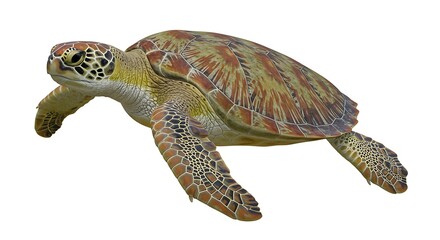 Fototapeta premium A serene sea turtle gracefully gliding underwater, showcasing its patterned shell and flippers
