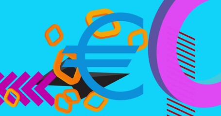 Euro Sign geometrical graphic retro European Union Currency theme background video. Minimal geometric elements animation. Vintage abstract shapes illustration for advertising. - Powered by Adobe