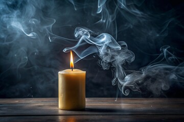 Mystical candlelight with single burning candle and swirling smoke in serene scene