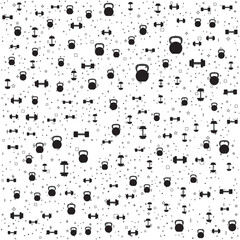 Flat Minimalist Dumbbell and Kettlebell Icons Seamless Pattern for Fitness Background