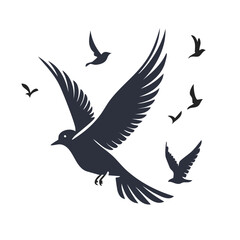 Fototapeta premium Flying Birds Silhouette Vector Illustration – Black and White Bird Silhouettes in Flight for Nature and Wildlife Design