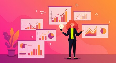 Businesswoman presenting data visualizations.
