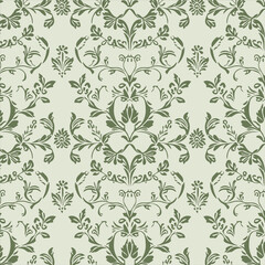 The green olive chic, seamless flower leaf pattern represents a warm, cozy, vector-style mood used for wallpapers, tiles, etc.