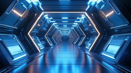 Obraz premium Futuristic illuminated corridor showcasing sci-fi tunnel with glowing lights