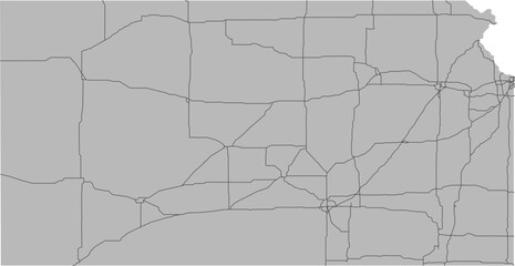 Kansas vector map of the National Highway System with state boundary (NHS, Web Mercator projection, PPT-compatible & fully editable)