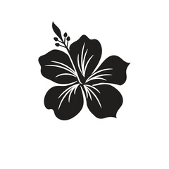 Vector drawing BLACK  hibiscus flower isolated WHITE background, hand drawn illustration