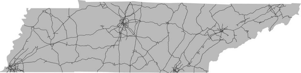 Tennessee vector map of the National Highway System with state boundary (NHS, Web Mercator projection, PPT-compatible & fully editable)