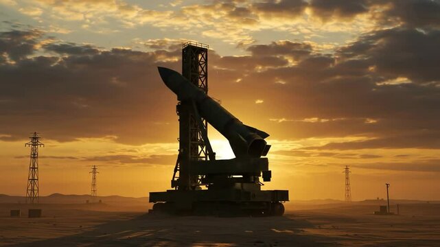Missile launch sunset desert landscape