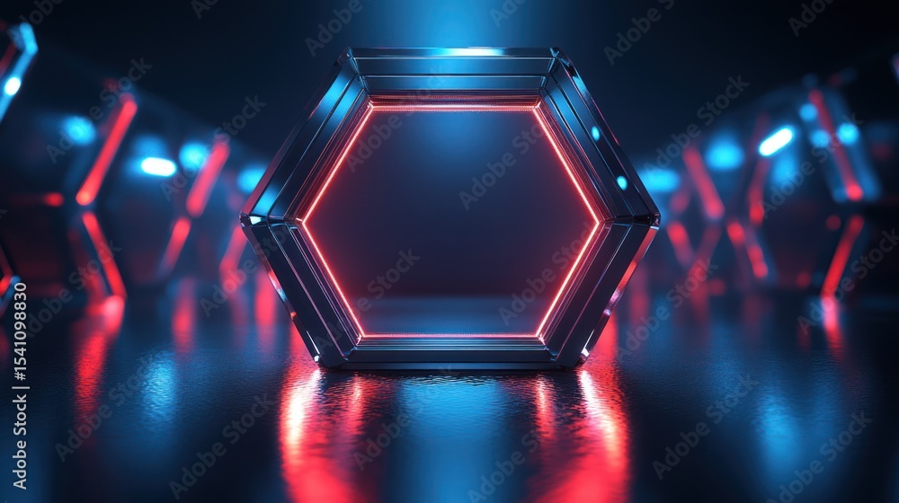 Poster abstract glowing hexagon display. futuristic digital background. possible use in graphic design