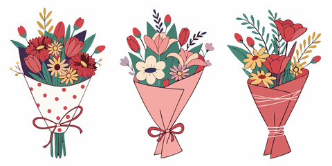 Beautiful floral bouquet illustrations for greeting cards and special occasions design element vector art
