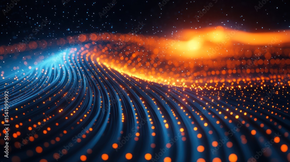 Poster abstract digital waves of light, glowing energy. possible use background for website or app