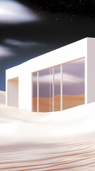 White sand dune houses are built in the background of landscaped outdoor illustrated posters