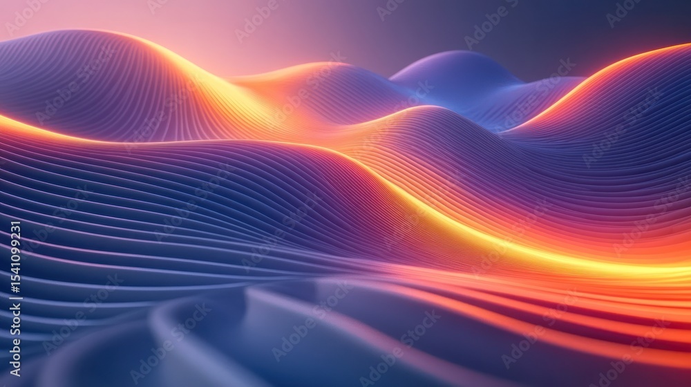 Poster abstract wavy landscape; vibrant gradient colors; digital art; background for design; possible use f