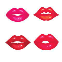 Set female lips gloss red and pink lipstick. Fashion Illustration Woman Mouth. Lips icon isolated vector illustration on white background.