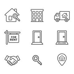 Property and rent line icons , real estate, keys, house, door vector set