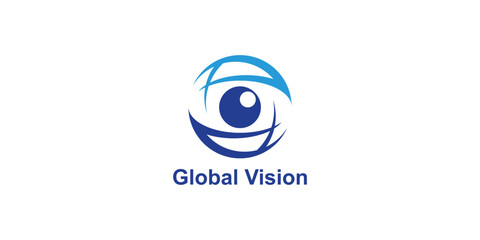 logo design global and eye,vision,lens,design,creative,elegant.