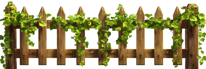 Rustic wooden fence adorned with vibrant green ivy, offering a natural and picturesque view