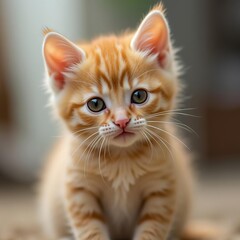 Cute cat on the white floor with adorable eyes and soft fur looking at the camera