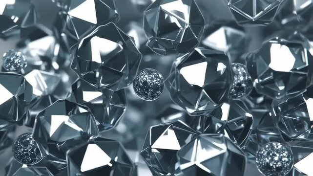 Mesmerizing close-up animation of crystal orbs and geometric polyhedral shapes
