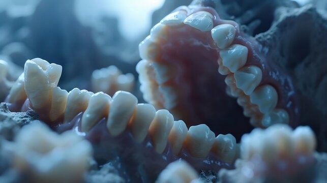 Breathtaking time lapse visualization of a childs baby teeth gradually falling out and being replaced by permanent teeth educational animation style background