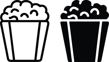 Minimalist Black and White Popcorn Bucket Icon Line Art Vector
