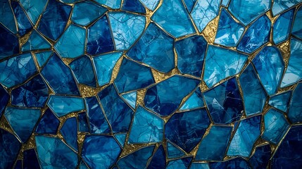 Abstract Blue Gold Mosaic Pattern Irregular Shapes Digital Art Deep Hues Jewel Tones image