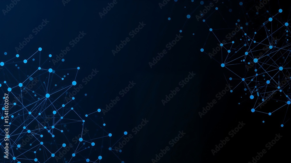 Poster abstract digital network blue nodes connected lines dark background lucid realism style connections